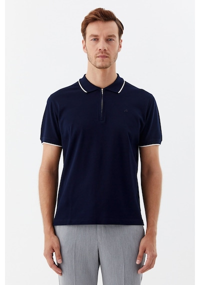 Sabri Özel Lacivert Regular Fit %100 Pamuk Fermuarlı Polo Yaka T-shirt