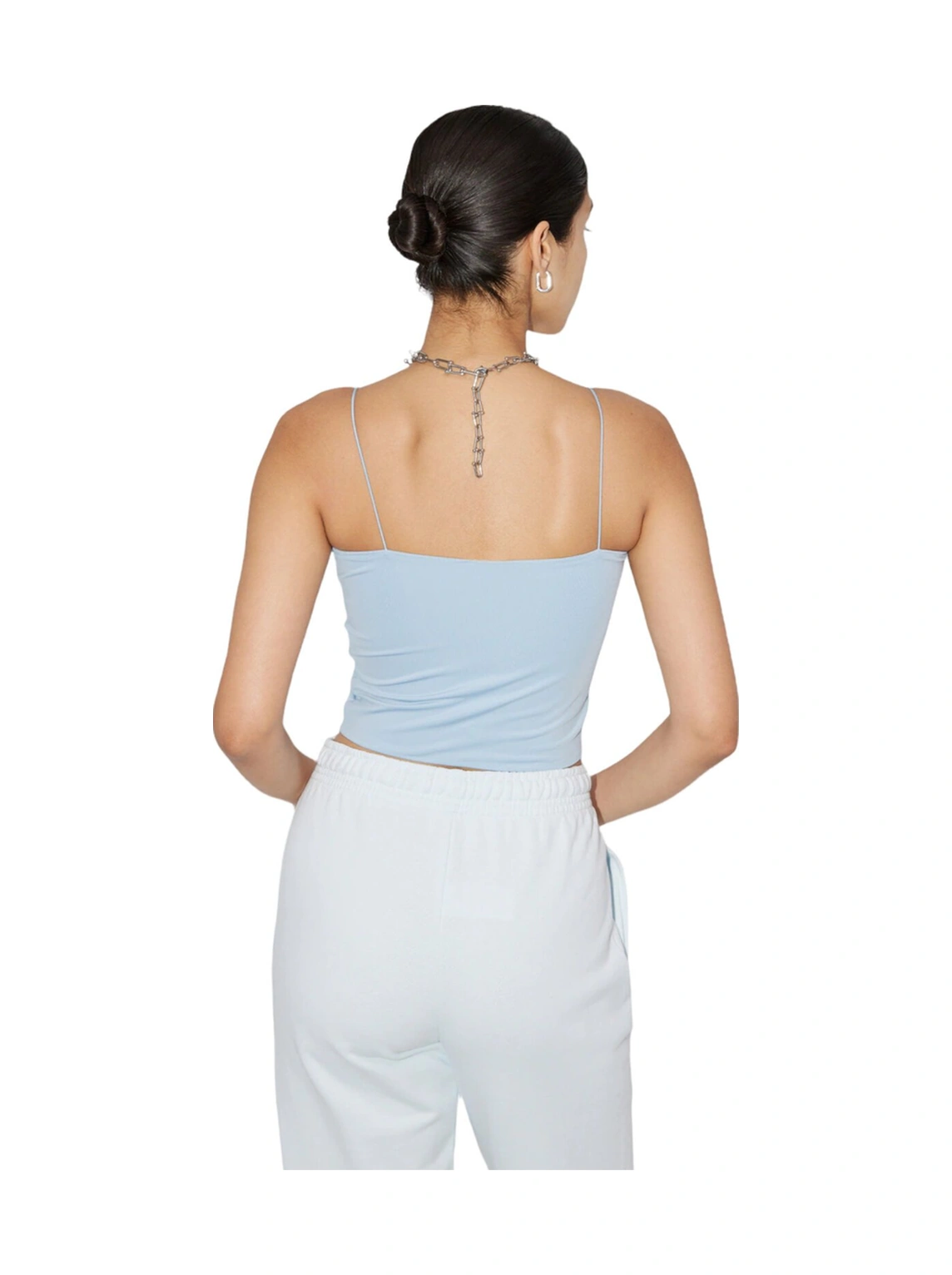Mamayaga Kadın Askılı Spor Şık U Yaka Crop Top Curve Büstiyer Bluz Mavi