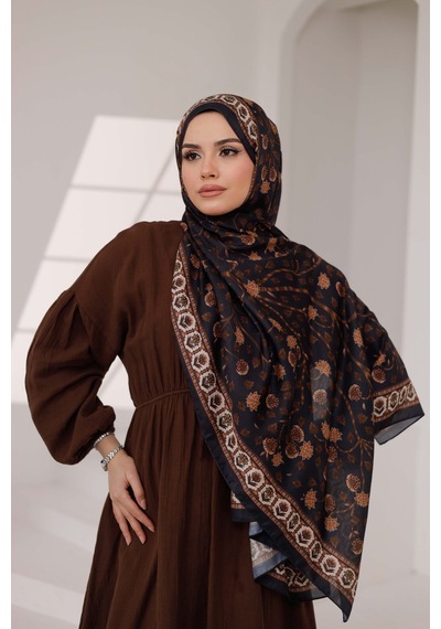 Mimiyum Alya Desen Soft Şal Siyah Kahve Çok Renkli