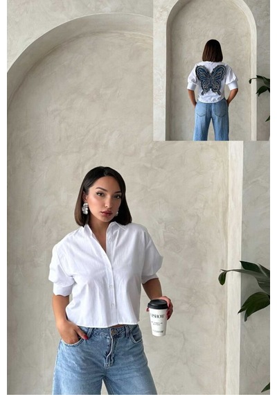Verymoda Arkası Kelebek Detaylı Gömlek - D2787 Beyaz