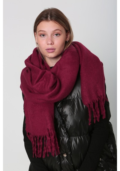 Remsa Püsküllü Buklet Atkı Şal 40x210 Cm 1257 Bordo Bordo