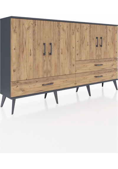Arges Konsol 5 Raflı 3 Çekmeceli 4 Kapaklı 176x30x99 Antrasit-çam Antrasit-çam
