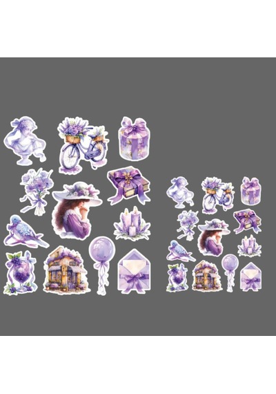 Violet-mor Lady- Ajanda Defter Süsleme-vintage Sticker Set Mat Kağıt-2li Etiket Seti-journal Süsleme Beyaz