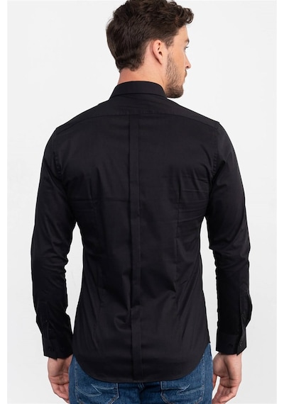 Tudors Süper Slim Fit Dar Kesim Erkek Gömlek-15231 Siyah