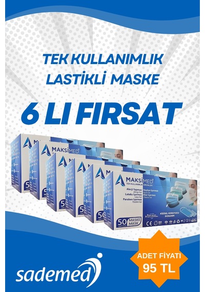 3 Katmanlı Tek Kullanımlık Lastikli Maske 6 Lı