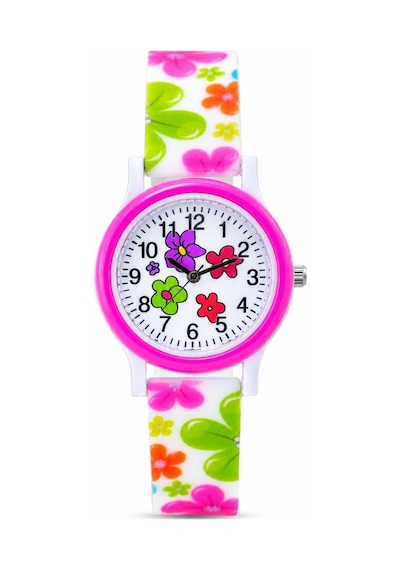 Çiçek Desenli Pembe Kız Çocuk Kol Saati Analog Saat St-304421 Beyaz