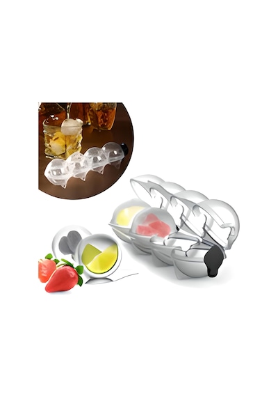 4 Lü Pratik Küre Buz Kalıbı Top Sunum Buzu Çok Renkli