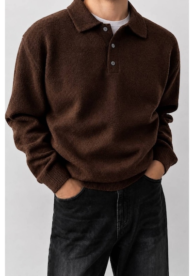 Serablanka Erkek Polo Yaka Oversize Triko Kazak Rahat Kalıp Kahverengi Serablanka Erkek Polo Yaka Oversize Triko Kazak Rahat Kalıp Kahverengi