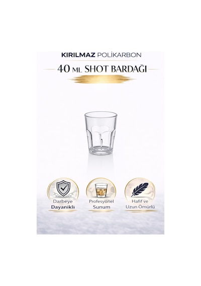 Polikarbon Kırılmaz 6 Adet 40 Ml Shot Bardağı Cam Görünümlü Mini Bardak Şeffaf