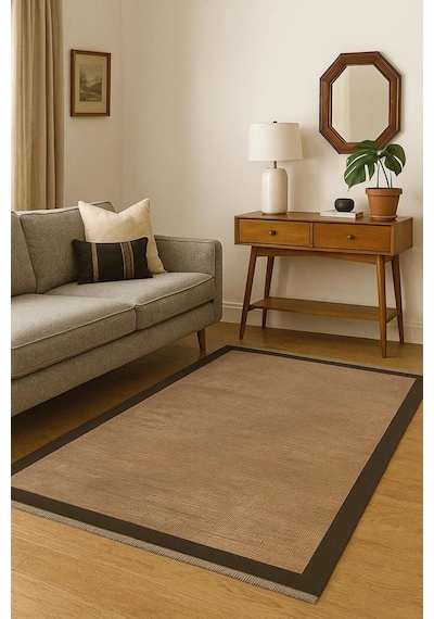 Sisal Görünümlü Yıkanabilir Dekoratif Kilim Kahverengi