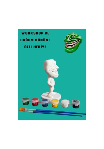 3d Troll Face Figür Boyama Seti - Kendin Boya Hobi Ve Etkinlik Seti - Akrilik Boya + 2 Fırça
