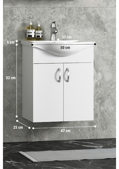 Yıldız 50 Cm Beyaz Mdf Seramik Lavabolu Asma Alt Banyo Dolabı Yıldız 50 Cm Beyaz Mdf Seramik Lavabolu Asma Alt Banyo Dolabı