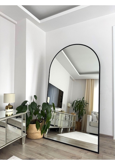 Effe Siyah Metal Çerçeveli 180x100 Cm Ayaklı Oval Boy Aynası