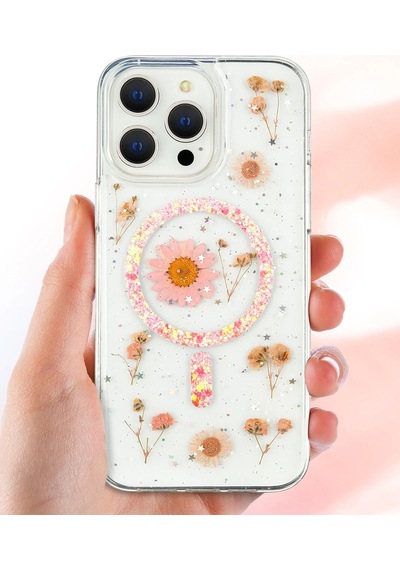 Ilkeshop Newface Apple iPhone Uyumlu 16 Pro Max Kılıf Daisy Simli Magsafe Kapak - Pembe