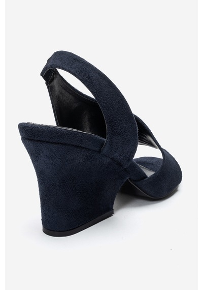 Luvi Shoes Zyra Lacivert Süet Kadın Dolgu Topuklu Ayakkabı