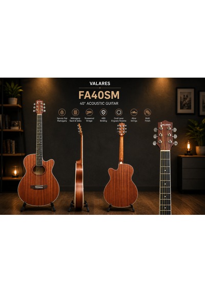 Valares Fa40mg / Fa40sm 40 Akustik Gitar Maun & Ladin Gövde Mat Yüzey Kaliteli Teller Orta Seviye Natural