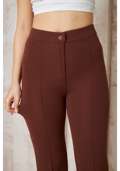 Thiff Gymwear Likralı Bej Kadın Palazzo Pantolon Kahverengi