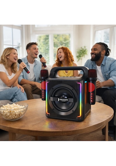 Venandin Stormbox Karaoke Çift Mikrafonlu Speaker Çift Mikrofonlu Taşınabilir Hoparlör