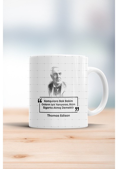 Thomas Edison Esprili Kupa Bardak Beyaz