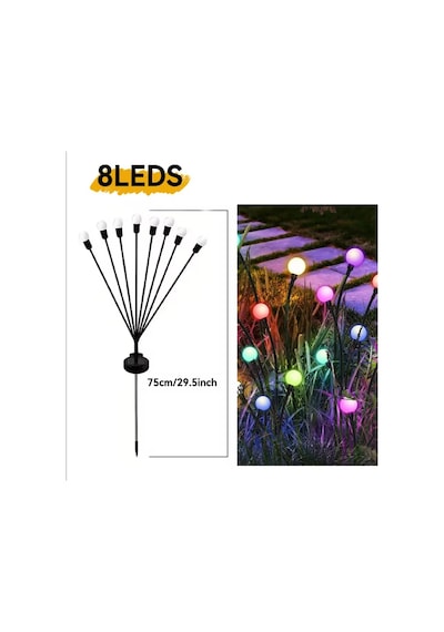 2 Adet Güneş Enerjili Rgb 8 Top Çok Renkli Ateş Böceği Led Bahçe Aydınlatma Solar Bahçe Süsü