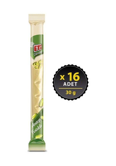 Eti Çikolata Uzun Beyaz Antep Fıstıklı 16 x 30 G