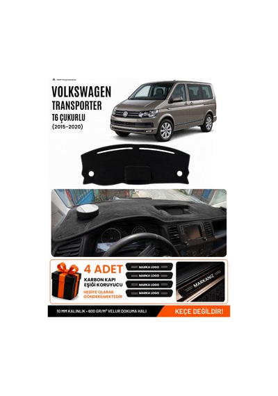 Volkswagen Transporter T6 Çukurlu 2015-2020 Uyumlu Torpido Örtüsü, Torpido Kılıfı - Siyah