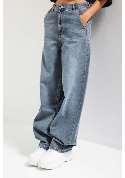 Itsbasic Kadın Kot Rengi 17s6-125 Skater Fit Bol Kesim Denim Jean Mavi