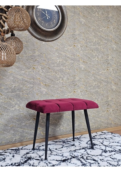 Zafir Siyah Sivriltmel Ayaklı 60 Cm Puf Bench - Puf - Bench - Oturak - Mutfak Oturağı - Antre Oturağı Bordo