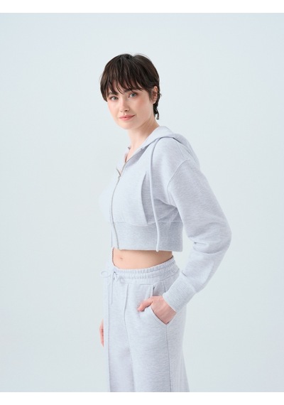 Crop Kadın Sweatshirt Gri Melanj
