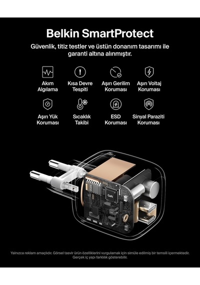 Belkin Smartprotect 2 Portlu Usb-c Şarj Cihazı 67 W, 2 Usb-c Port