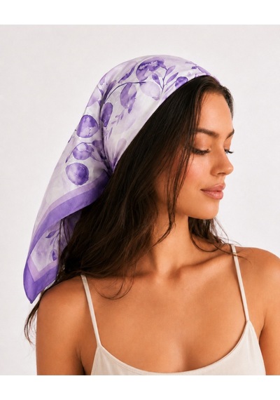 Tarzını Seç Lavanta Desenli Fular / Bandana 70x70 Cm