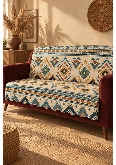 Çok Amaçlı Kadife Koltuk Örtüsü Kaymaz Süngerli 165x215 Cm Modern Bohem Çekyat Şalı Piknik Masa Örtüsü Alk17 Bej