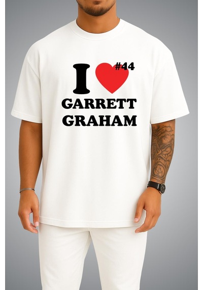 Bahriyeli Collection Oversize Off Campus I Love Garrett Graham Göğüs Baskılı Beyaz Unisex T-shirt