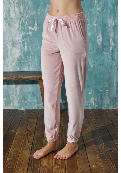 Mihra Kadın Tek Alt Pijama Kadife Kışlık Pembe