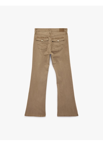Koton Nervürlü Cepli Düğmeli İspanyol Paça Denim Pantolon - Flare Jeans Kahverengi 6sal40080mw Kahve