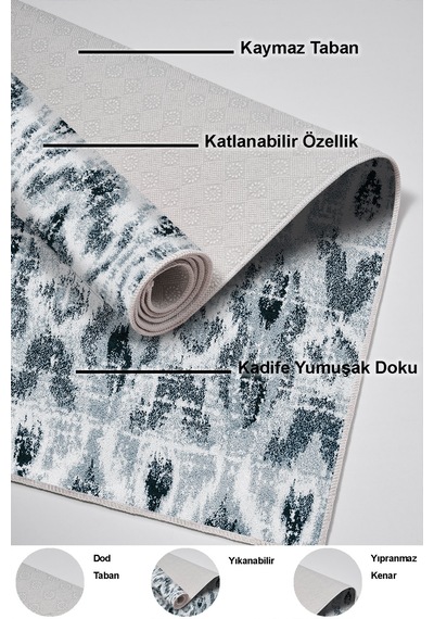 Dekoreko Kaymaz Taban Djt Salon Halısı Trend Iskandinav F5136 Mavi
