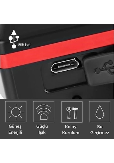 Solar Enerjili Usb İle Şarj Edilebilir Ledli Bisiklet Feneri Kornalı Ve Su Geçirmez Far Çok Renkli