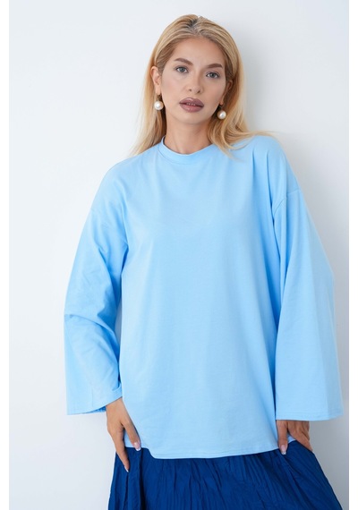 Herkesemoda Kadın Tesettüre Uygun Geniş Kollu Body Mavi