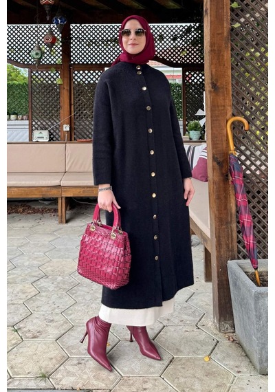 Rabia Şamlı Yakut Angora Triko Kap Siyah Çok Renkli