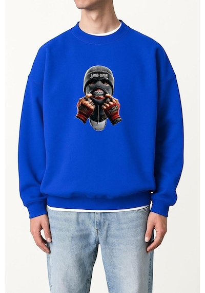 Benroma 3 İplik Penye Ahmed Osman Baskılı Unisex Sweatshırt Saks Mavisi