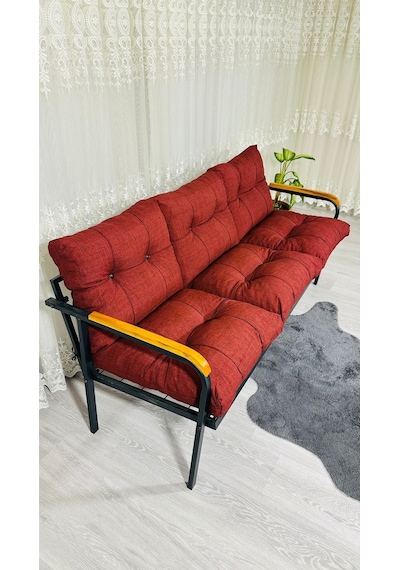Madame Home Karanfil Balkon, Bahçe, Cafe - Metal Kanepe Koltuk Takımı 3 Lü Bordo