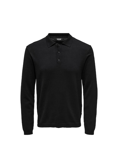 Only & Sons Erkek Polo Yaka Uzun Kollu Siyah Triko T-shirt - 22021184 Siyah