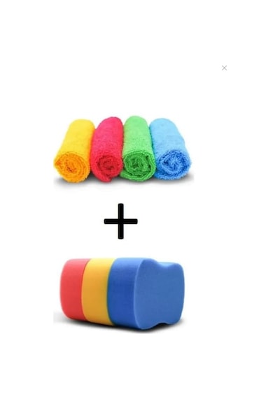 Cam Ve Kurulama Bezi - 4 Adet Mikrofiber Temizlik Bezi + 3 Adet Oto Araba Yıkama Süngeri Diğer