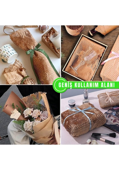 Kraft Petek Ambalaj Ve Paketleme Kağıdı 38cmx50m Ve 20 Adet Kırılır Etiketi & 100m Jüt İp Seti