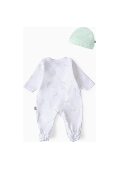 Boumini Bebek Patikli Tulum Şapka Set Beyaz Yeşil-su Yeşili Su Yeşili