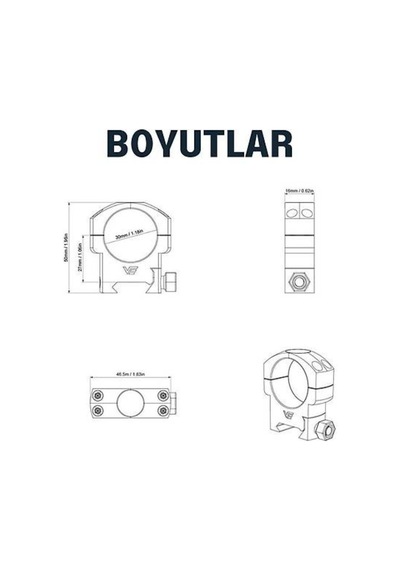 30mm Dürbün İçin Picattiny Ray Ayağı - Orta Siyah