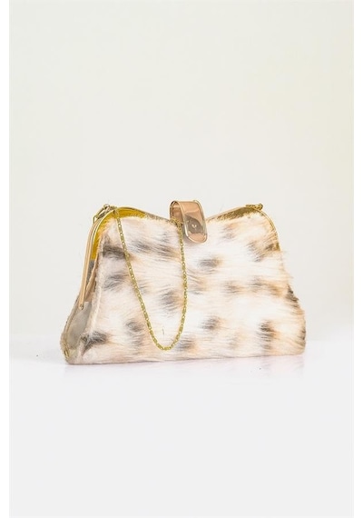 Genel Bej Suni Kürk Zincirli El Ve Omuz Clutch Portföy Çanta