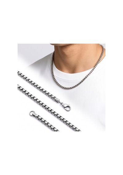 Premium Parlak Ve Şık Arnavut Erkek 316l Çelik Kolye 3mm 55cm 3183eck042 - Gümüş Renk