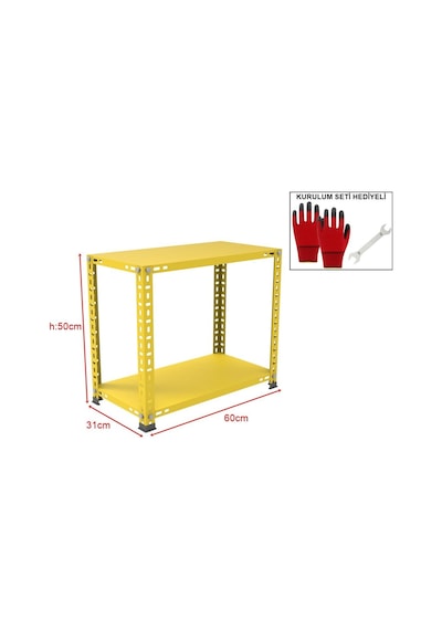 2 Katlı Renkli Çelik Raf Sehpa - Atölye, Depo, Ofis Sehpası Mavi-31x60 Cm-50 Cm
