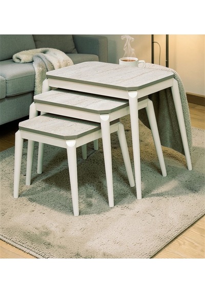 Msy Home Roma 3 Lü Pratik İç İçe Geçen Zigon,yan,orta Sehpa Mdf Modern Sehpa Takımı Bej